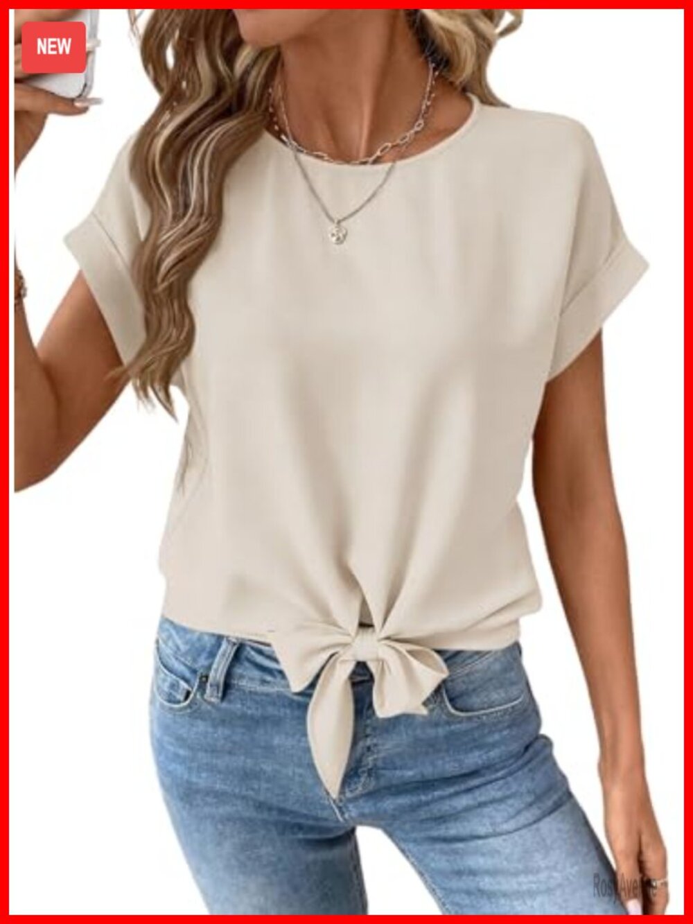 Women's Tie Front Blouse with Cap Sleeves and Keyhole Back
